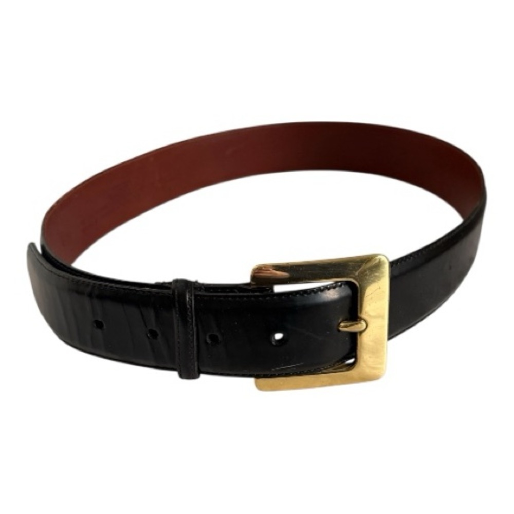 Vintage Coach Black and Brown Leather Dress Belt Brass Gold Buckle 8511 Medium